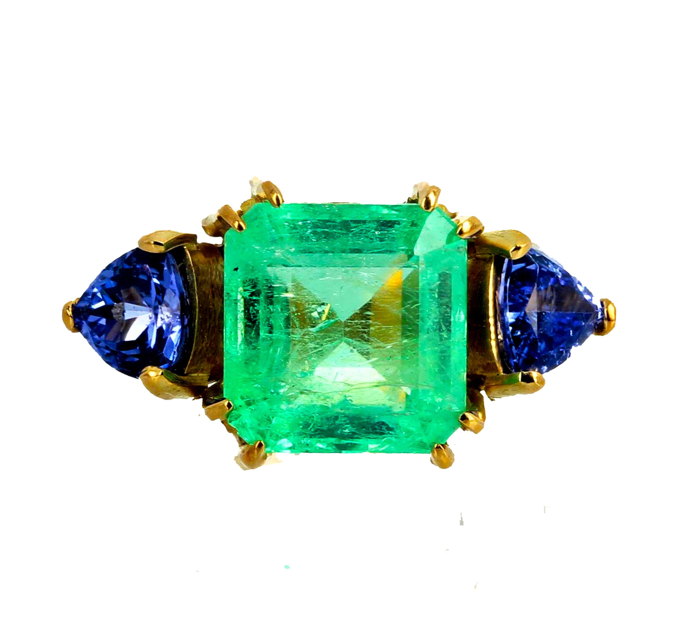 Gemjunky Elegant 2.8 Ct. Emerald & Natural Blue Tanzanite 18K Gold Cocktail Ring 6