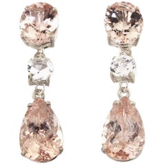 Gemjunky Elegantes Pendientes de Plata de 6,8Cts de Morganita Rubor y 2,68Cts de Zafiro Blanco