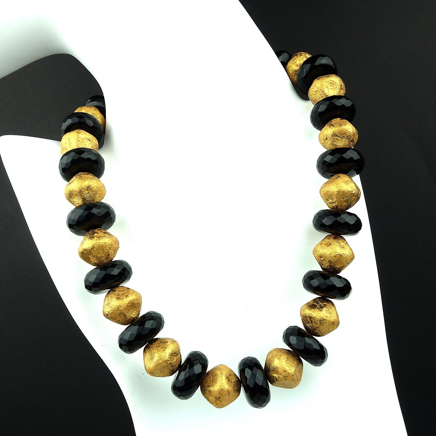 onyx and gold bead necklace