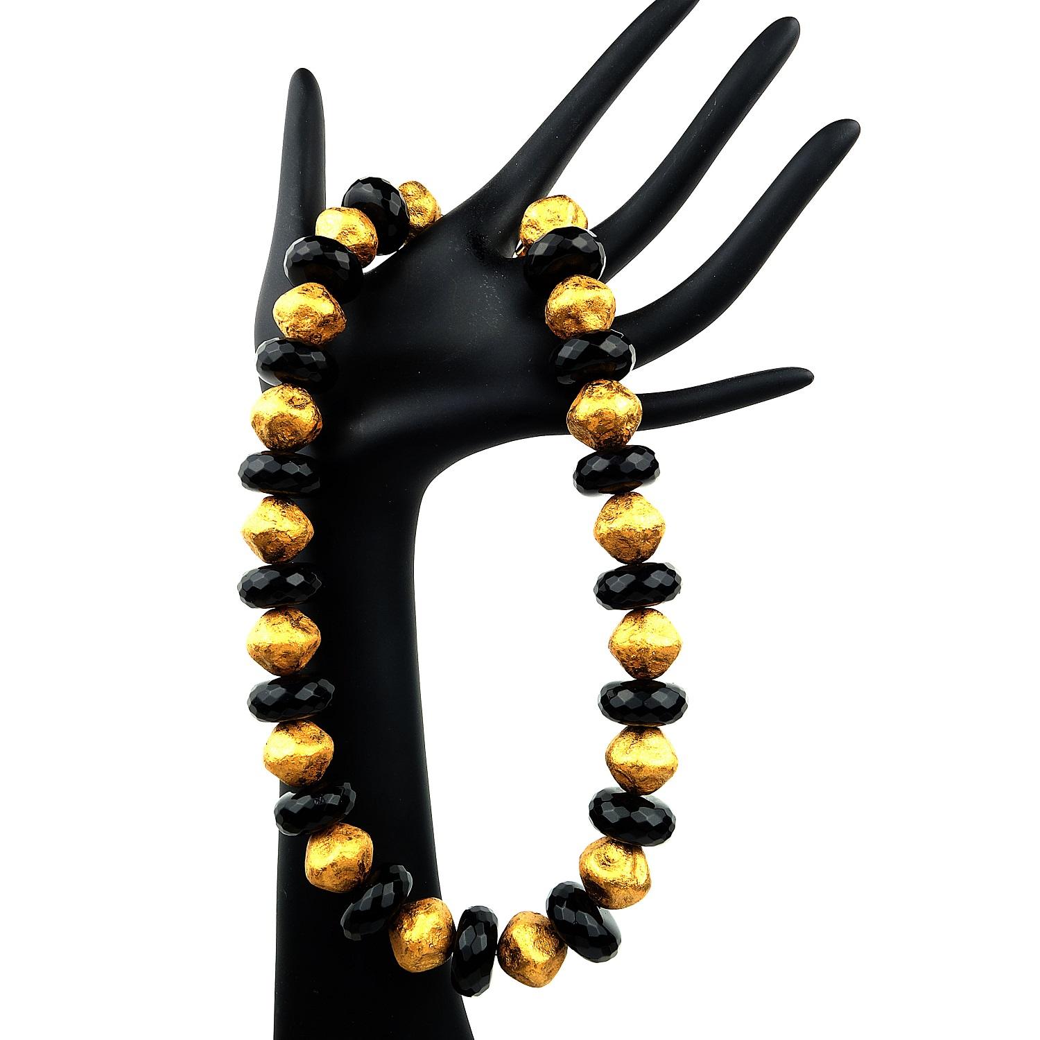 Artisan AJD 18 Inch Elegant Black Onyx and Antique Gold Bead Necklace  Great Gift!! For Sale