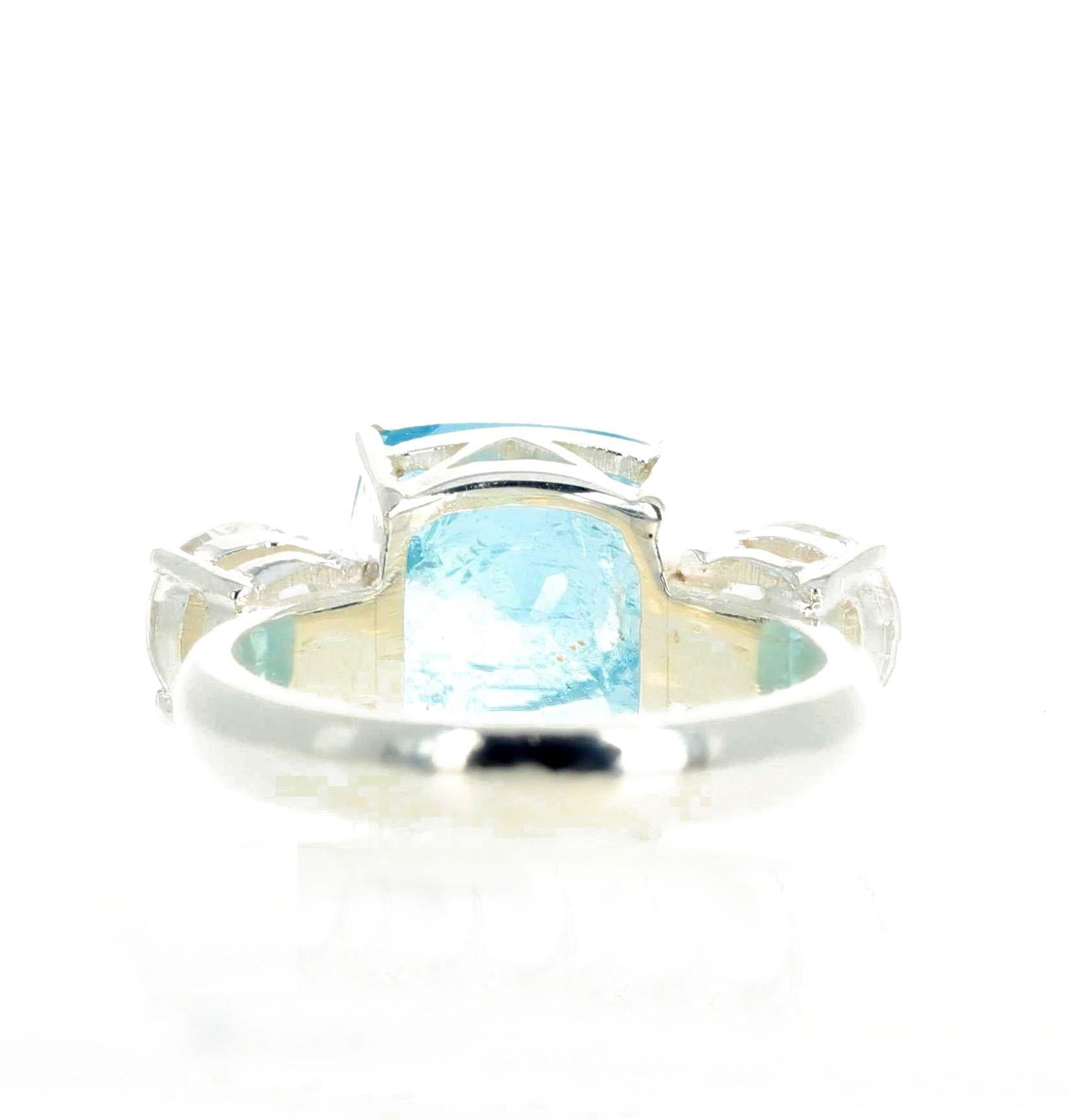Gemjunky Elegant Lovely 6.76Ct Intense Blue Aquamarine&Natural White Zircon Ring In New Condition In Raleigh, NC