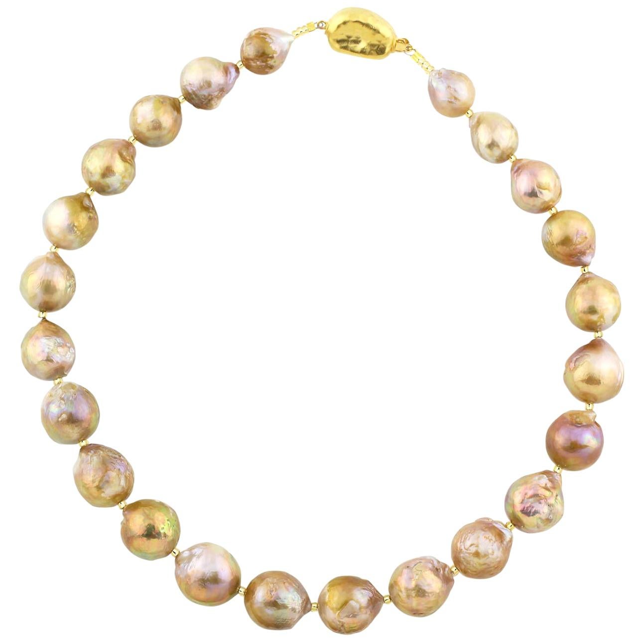AJD Elegant Classic Golden Color Beautiful REAL Wrinkle Pearl Necklace