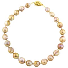 AJD Elegant Classic Beautiful Real Golden Wrinkle Pearl Necklace