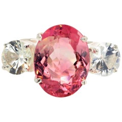 Gemjunky Elegant Classic Kaleidoscope 4.62Ct Pink Tourmaline & White Zircon Ring