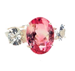 Gemjunky Elegant Classic Kaleidoscope 4.62Ct Pink Tourmaline & White Zircon Ring