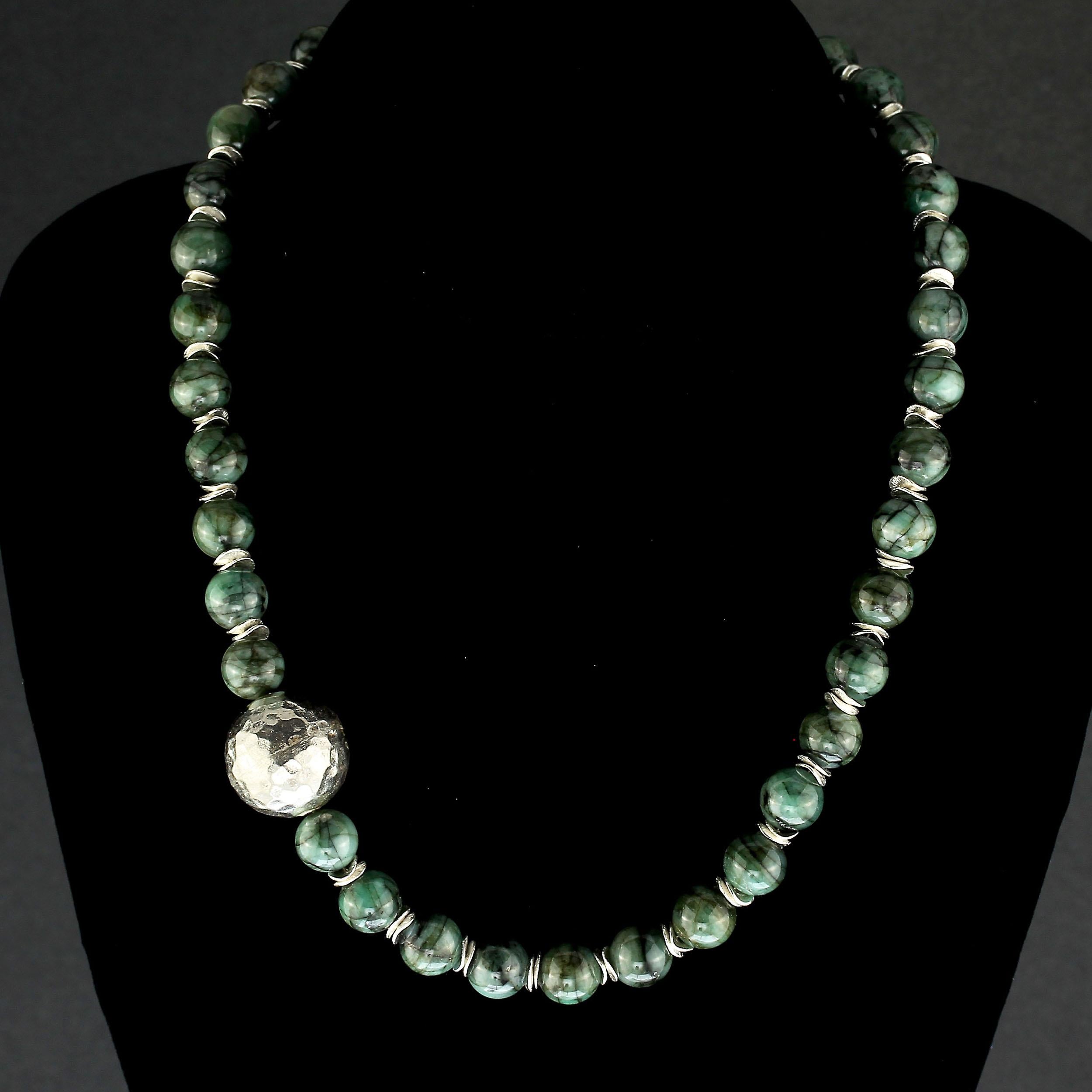 Women's or Men's Elegant Emerald and Silver Necklace  May Birthstone