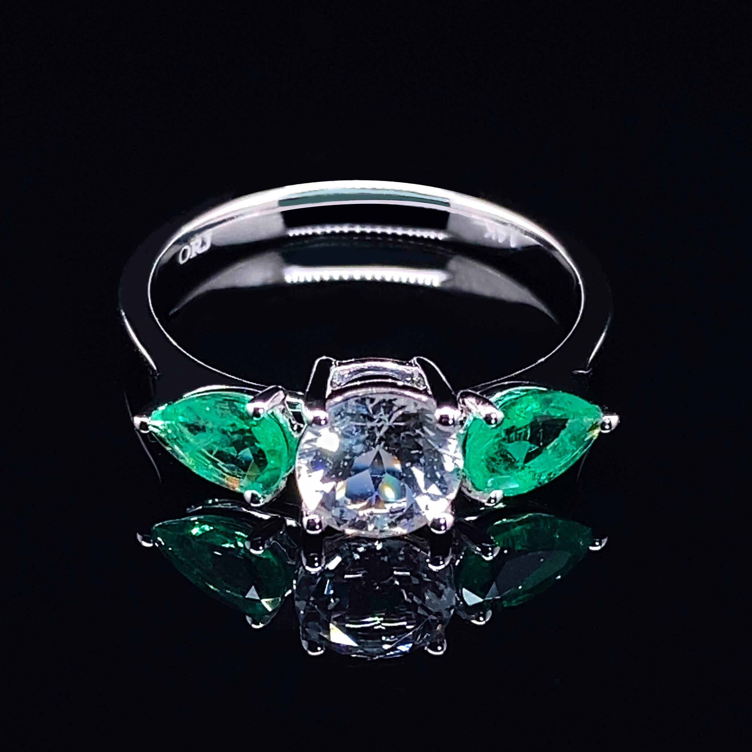 Women's AJD Elegant Emerald and Silver Topaz Cocktail Ring  May Birthstone
