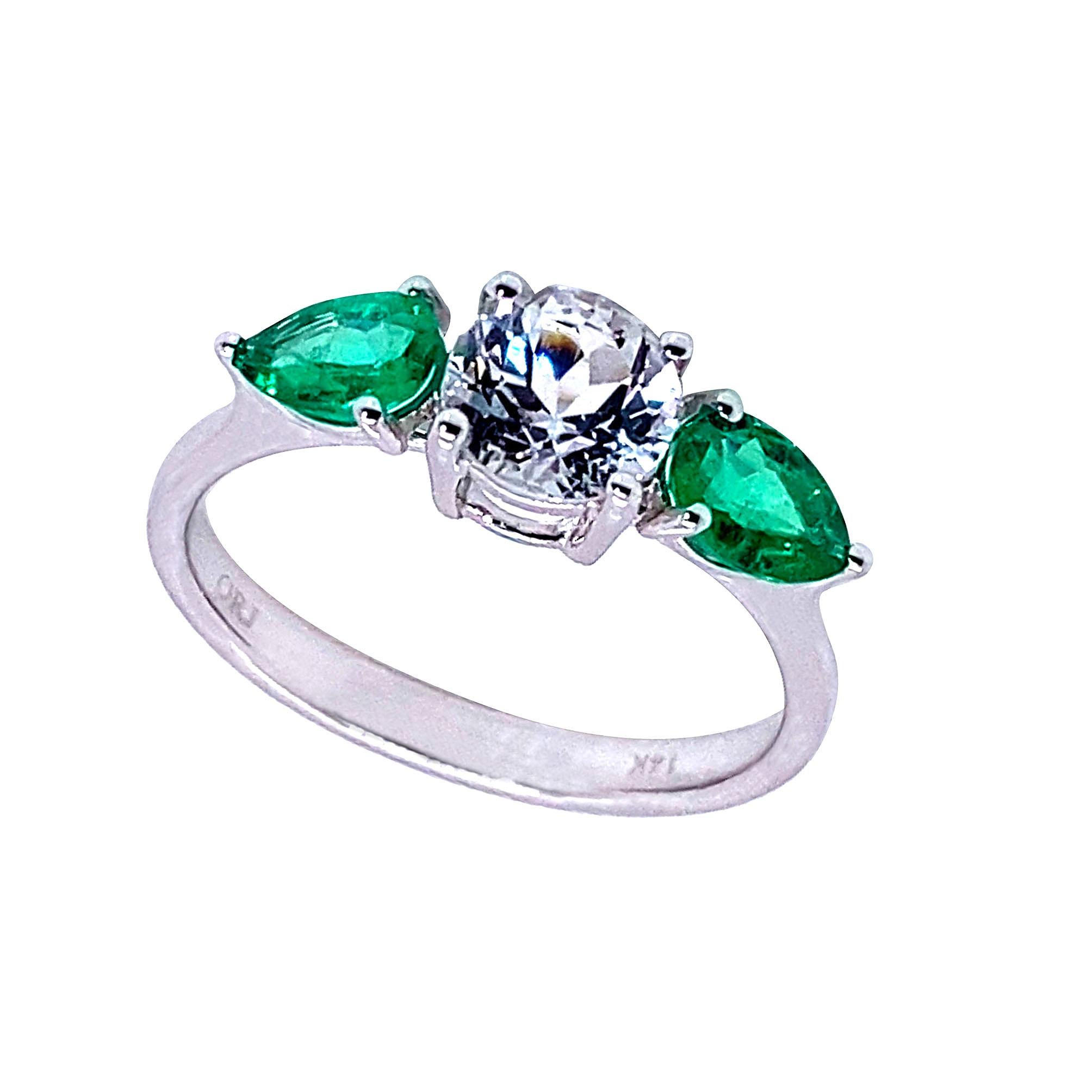 AJD Elegant Emerald and Silver Topaz Cocktail Ring  May Birthstone 1