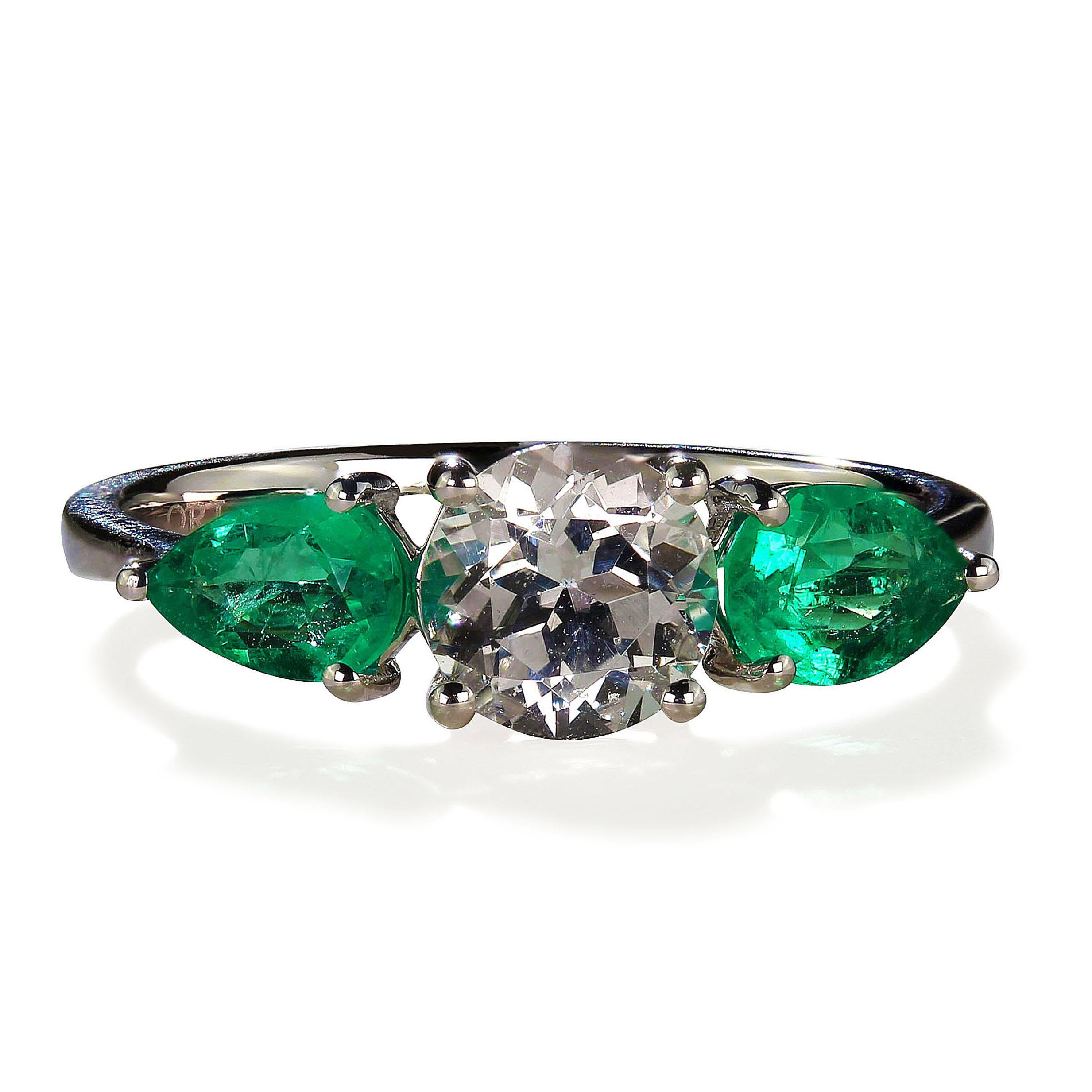 AJD Elegant Emerald and Silver Topaz Cocktail Ring  May Birthstone 2