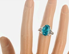 AJD Elegant Fiery Intense Turquoise Blue 5.7 Ct. Real Apatite Silver Ring