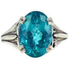 AJD Elegant Fiery Intense Turquoise Blue 5.7 Ct. Real Apatite Silver Ring