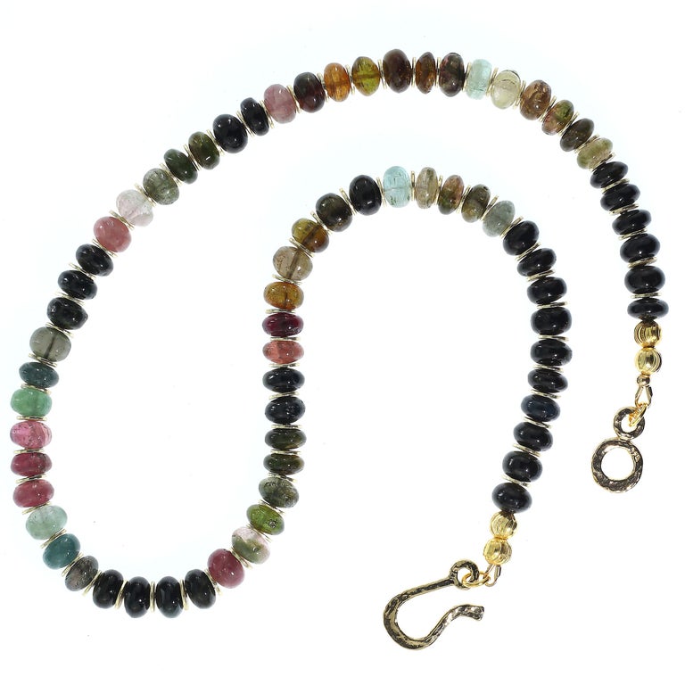 AJD Elegant Glittering Tourmaline Multi-Color Necklace with Goldy Accents  For Sale at 1stDibs