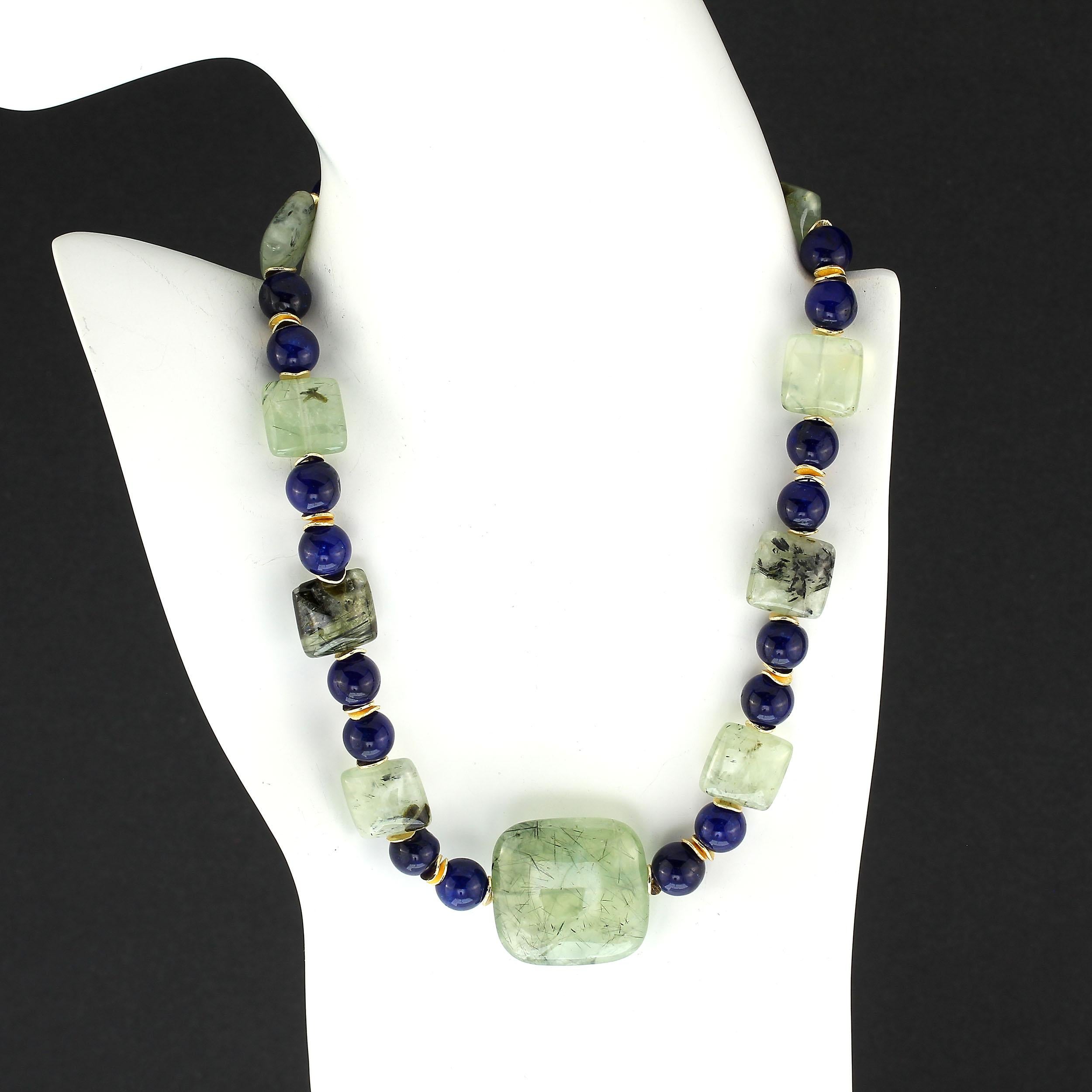 Artist AJD Elegant Green Prehnite and Blue Agate Choker Necklace