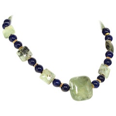 AJD Elegant Green Prehnite and Blue Agate Choker Necklace