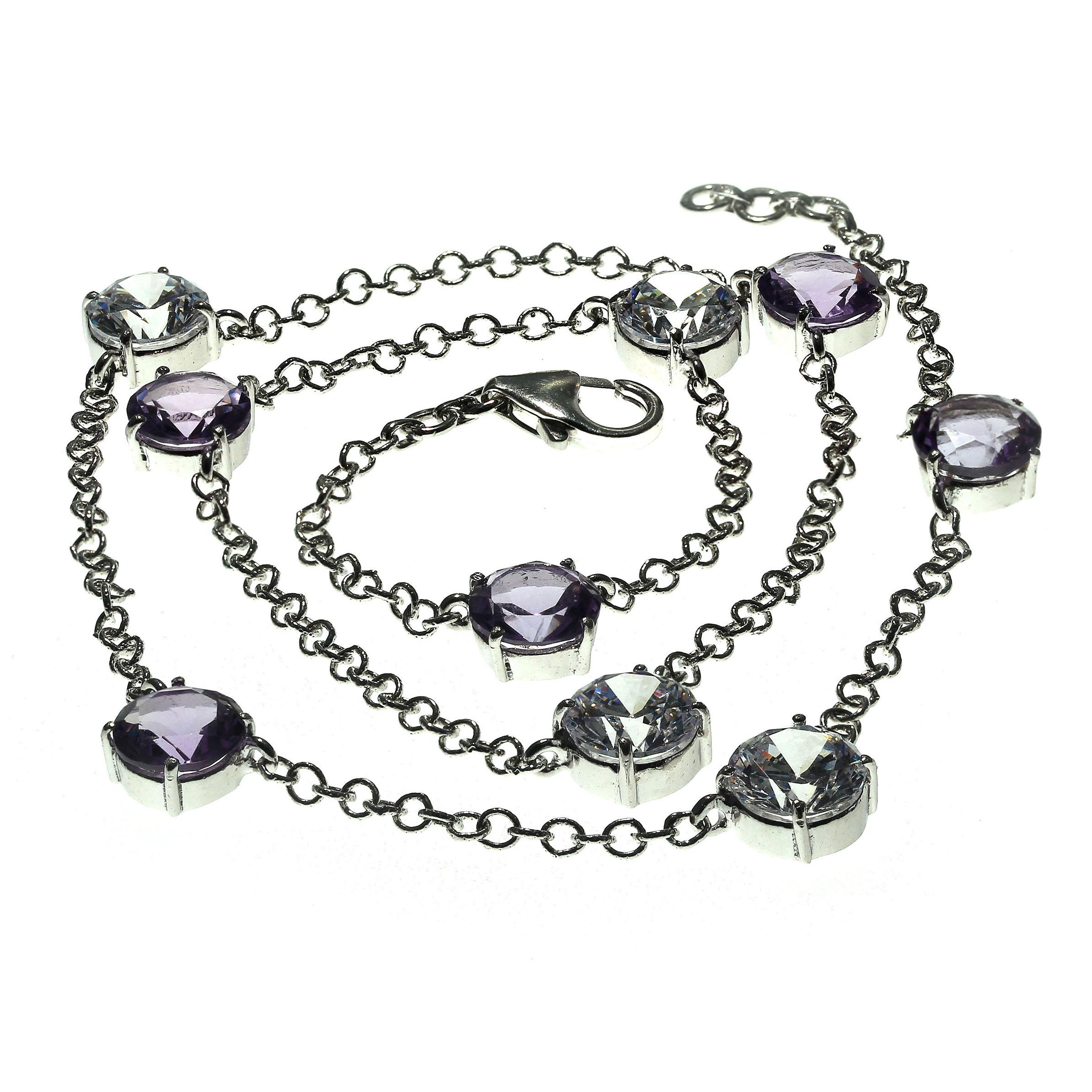  AJD Elegant Necklace of Amethyst and genuine White Zircon  February Birthstone In New Condition For Sale In Raleigh, NC