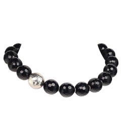 AJD Elegant Necklace of Black Onyx with Pure Silver Focal