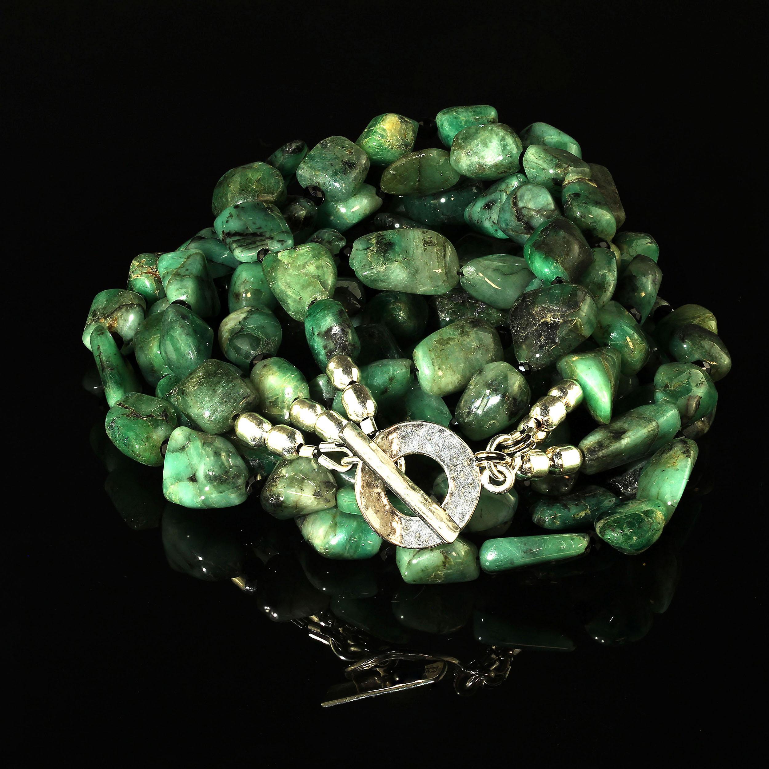 Gemjunky Three-Strand Emerald Nugget & Black Spinel Necklace   May Birthstone 5
