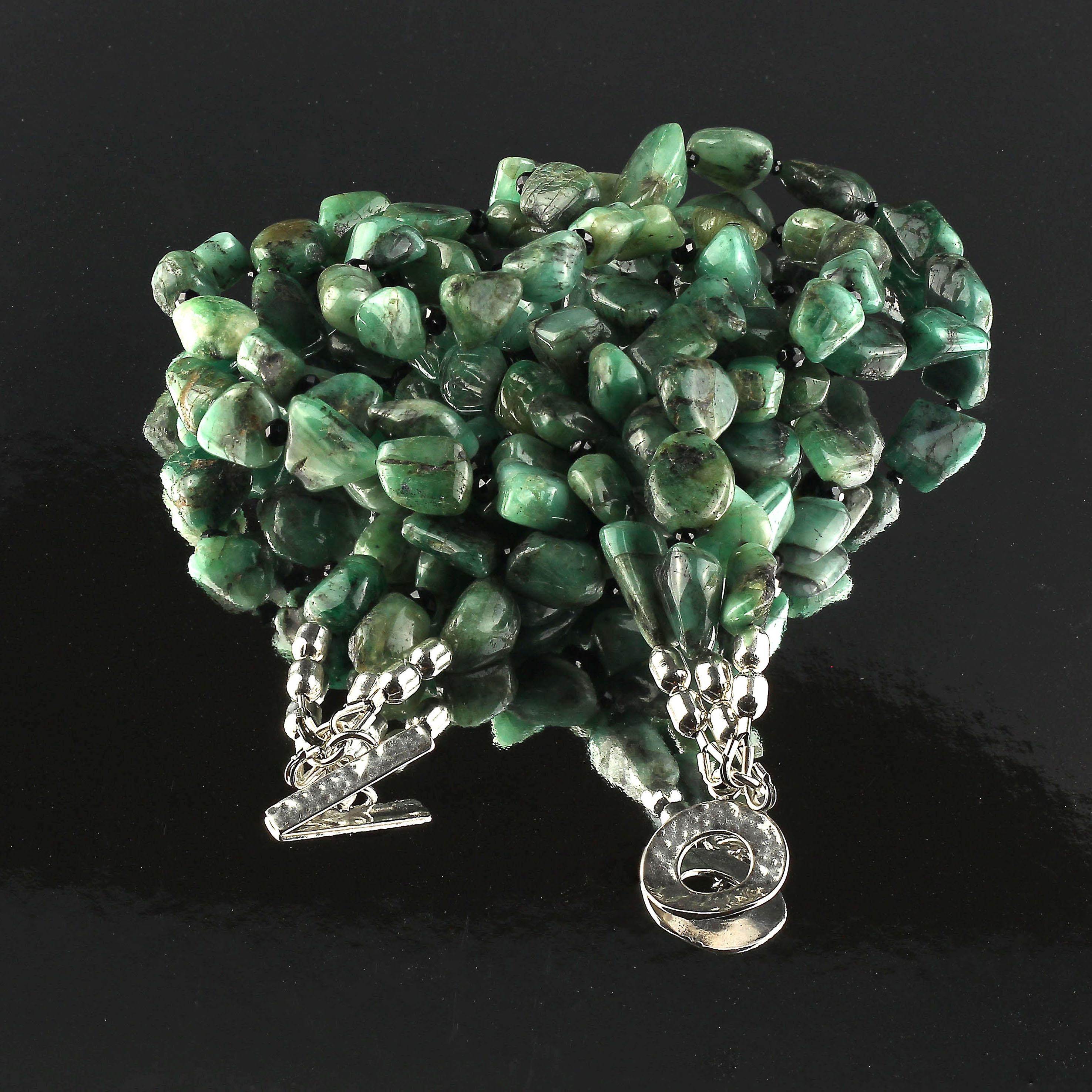 Gemjunky Three-Strand Emerald Nugget & Black Spinel Necklace   May Birthstone 3