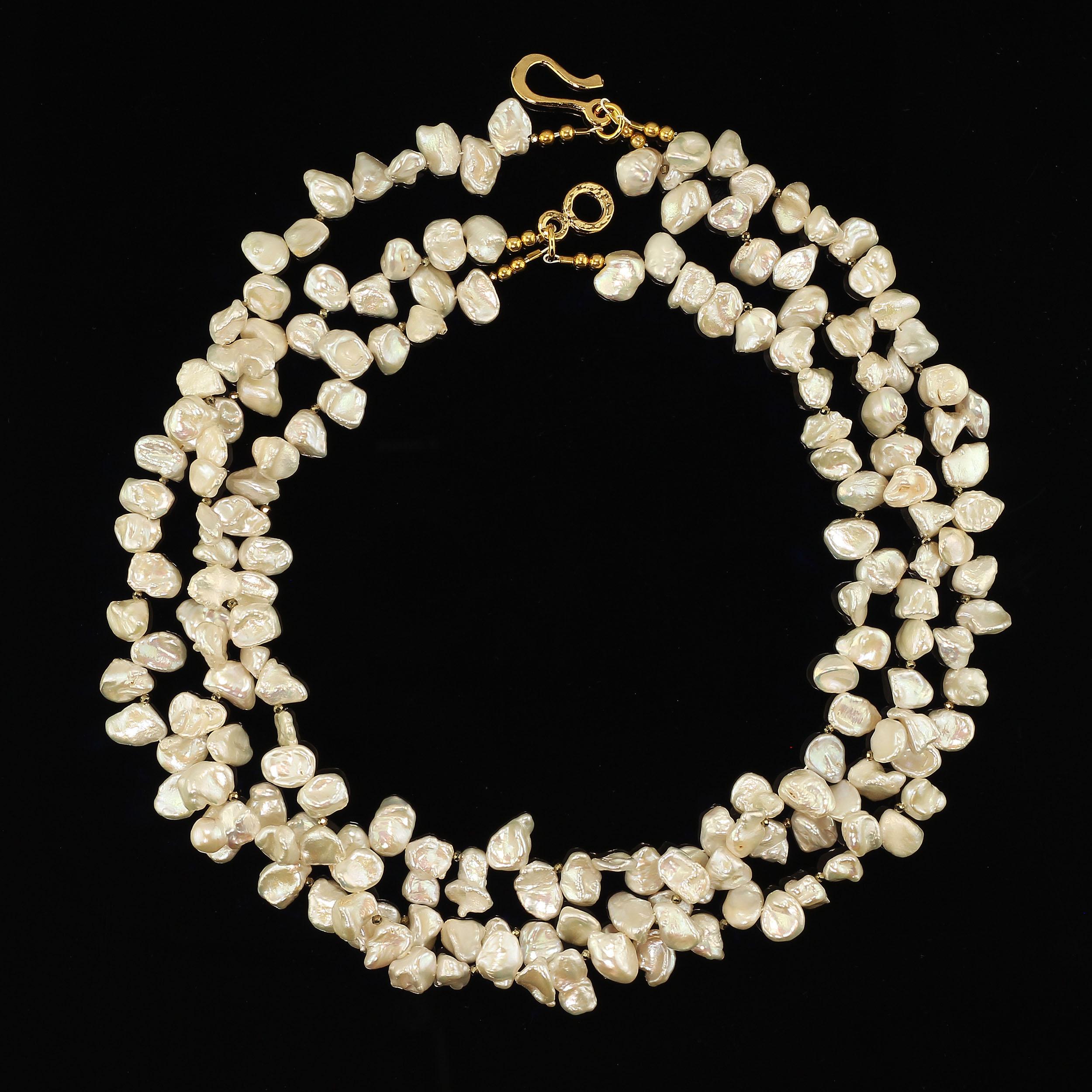 Bead AJD Elegant Three Strand White Pearl Collar Pyrite Accents June Birthstone