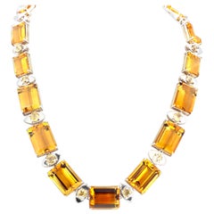 Gemjunky Extraordinary Natural Citrine and Yellow Sapphire Silver Necklace