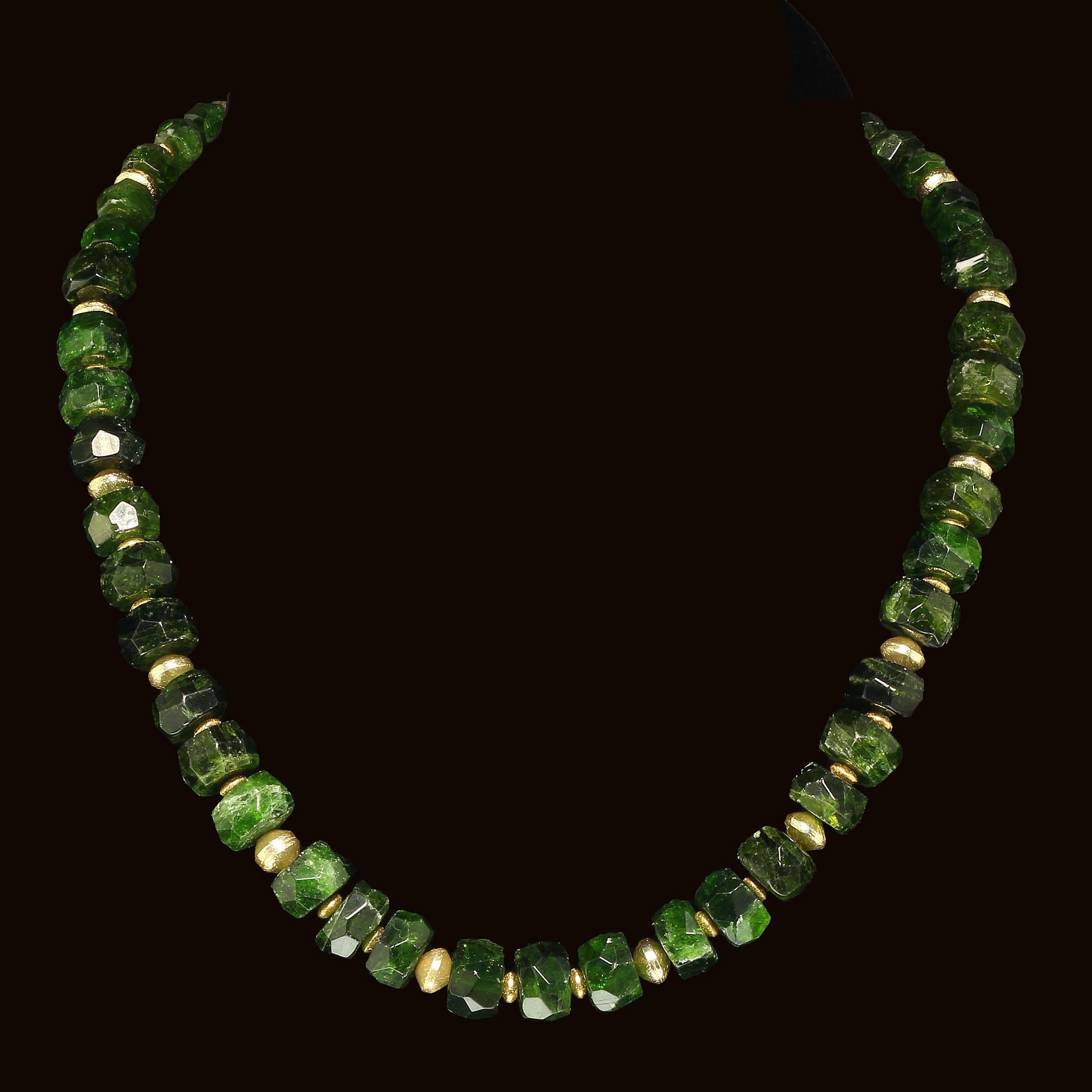 Bead AJD 17 Inch  Faceted Rondelles of Green Chrome Diopside Necklace For Sale