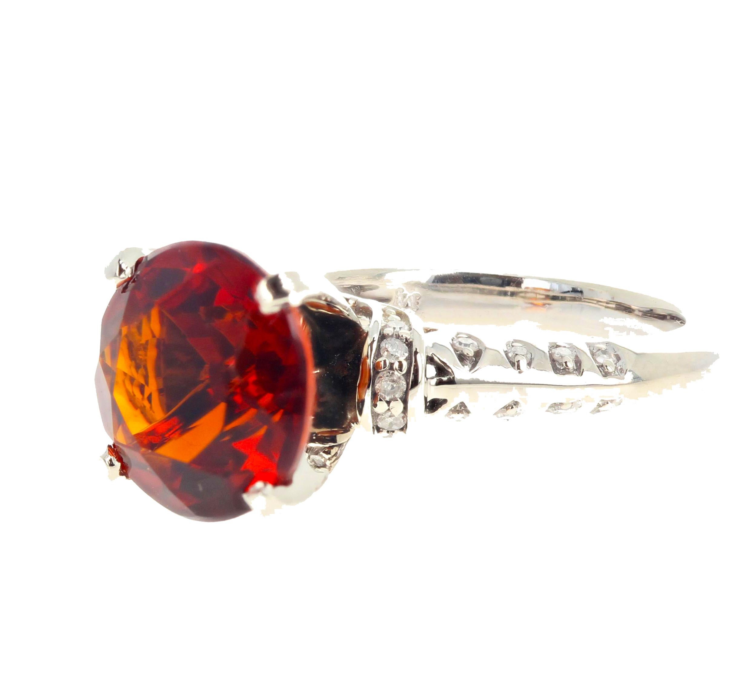 Round Cut AJD 4.75 Ct Reddish Orangy Rare Rio Grande Citrine & Diamond Gold Ring