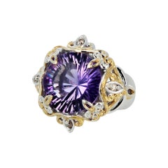 Famous Fabulous Cut 8.9Ct. Natural Amethyst Sterling Silver & Goldy Ring