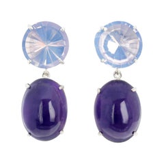 Gemjunky Fascinating Very Large 16.7ct. Lavender Quartz & 35ct Amethyst Earrings