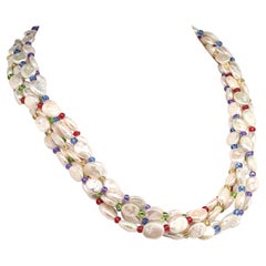 AJD Five-Strand Pearl Necklace with Multi-Color Beads June Birthstone