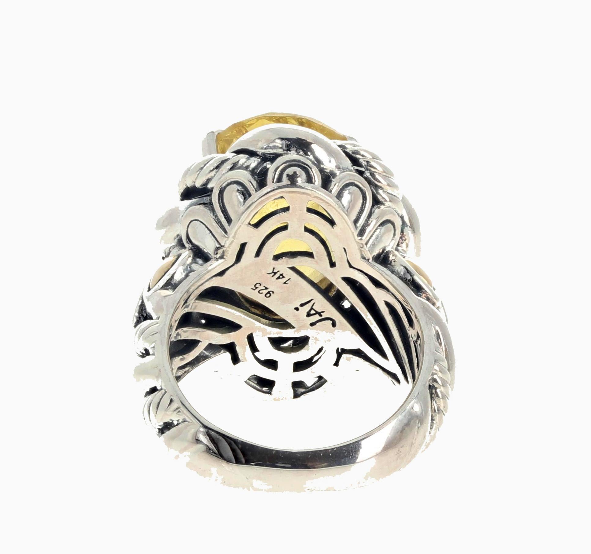 Oval Cut AJD Foggy Glittering Natural 6.84 Ct. Yellow Beryl Sterling & Gold Silver Ring For Sale