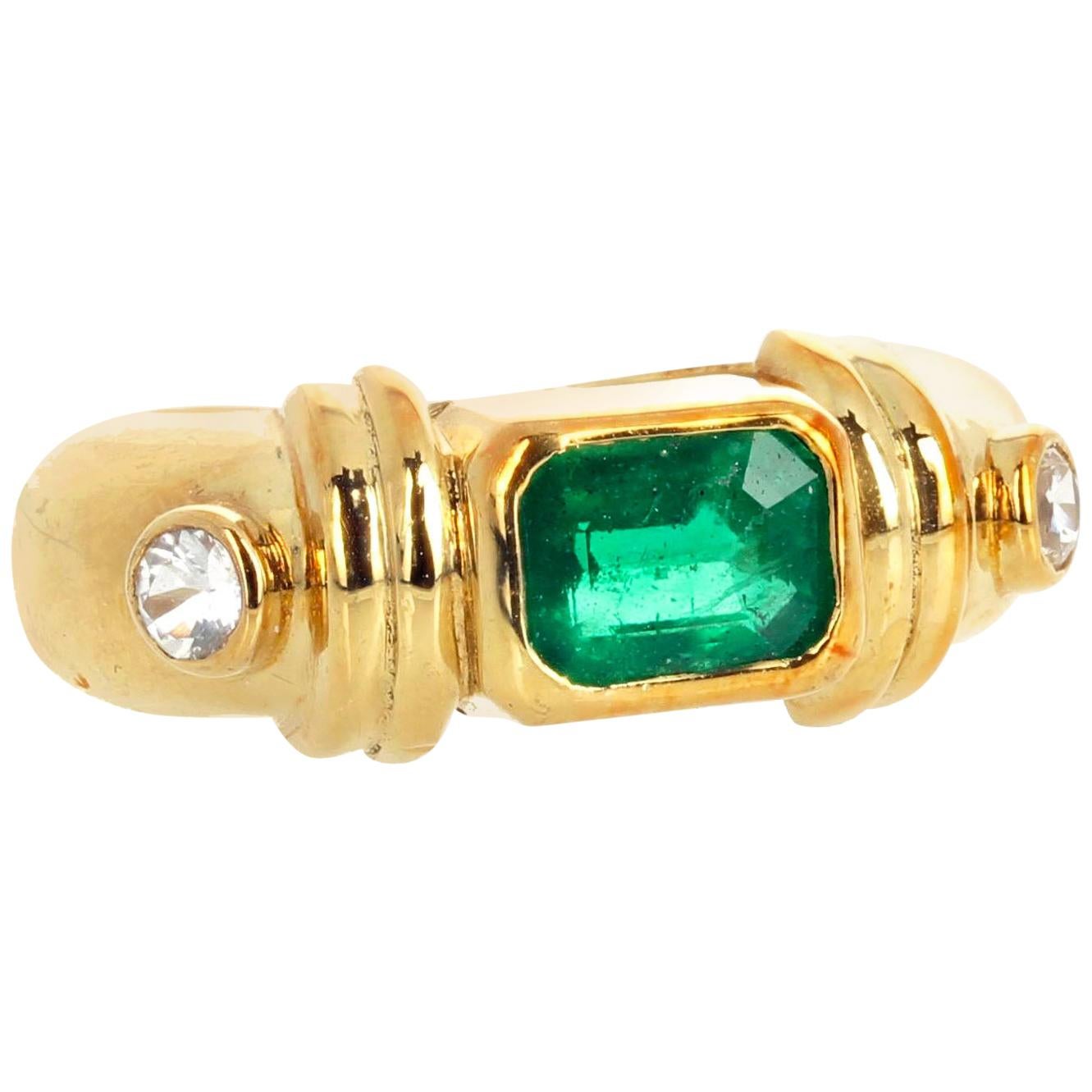 AJD Absolutely Exquisite RARE Natural Colombian Emerald &Sapphire 18Kt Gold Ring