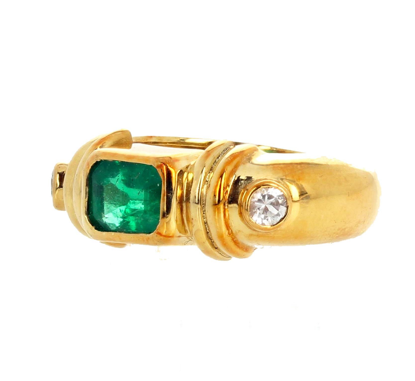 Cushion Cut AJD Absolutely Exquisite RARE Natural Colombian Emerald &Sapphire 18Kt Gold Ring