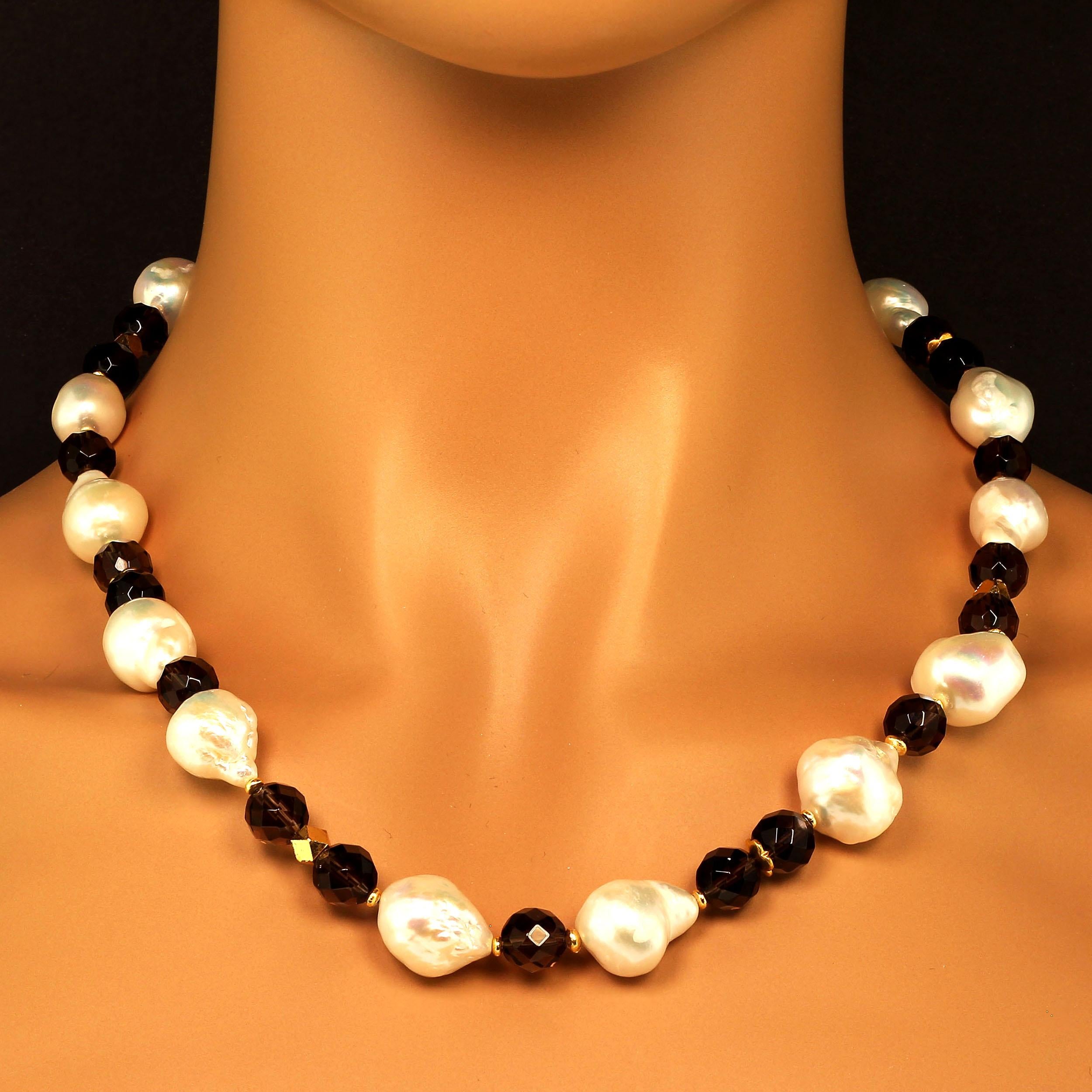 Women's AJD Freshwater Pearl and Smoky Quartz Necklace June Birthstone