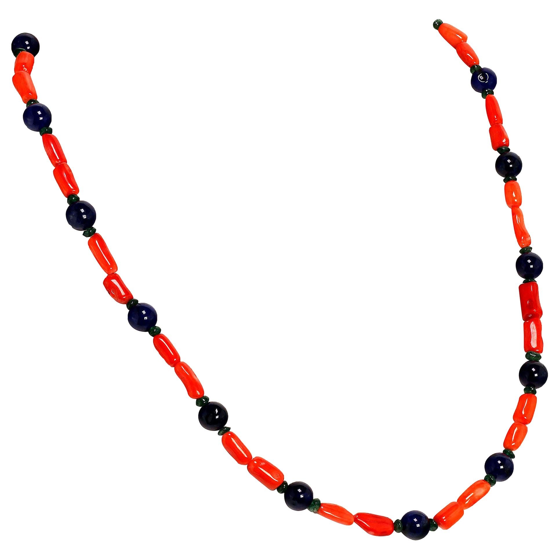 Genuine Jade and Coral Necklace at 1stDibs