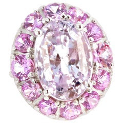 AJD Gorgeous 10 Carat Natural Pink Kunzite & Real Pink Sapphires Gold Ring