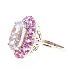 AJD Gorgeous 10 Carat Natural Pink Kunzite & Real Pink Sapphires Gold Ring