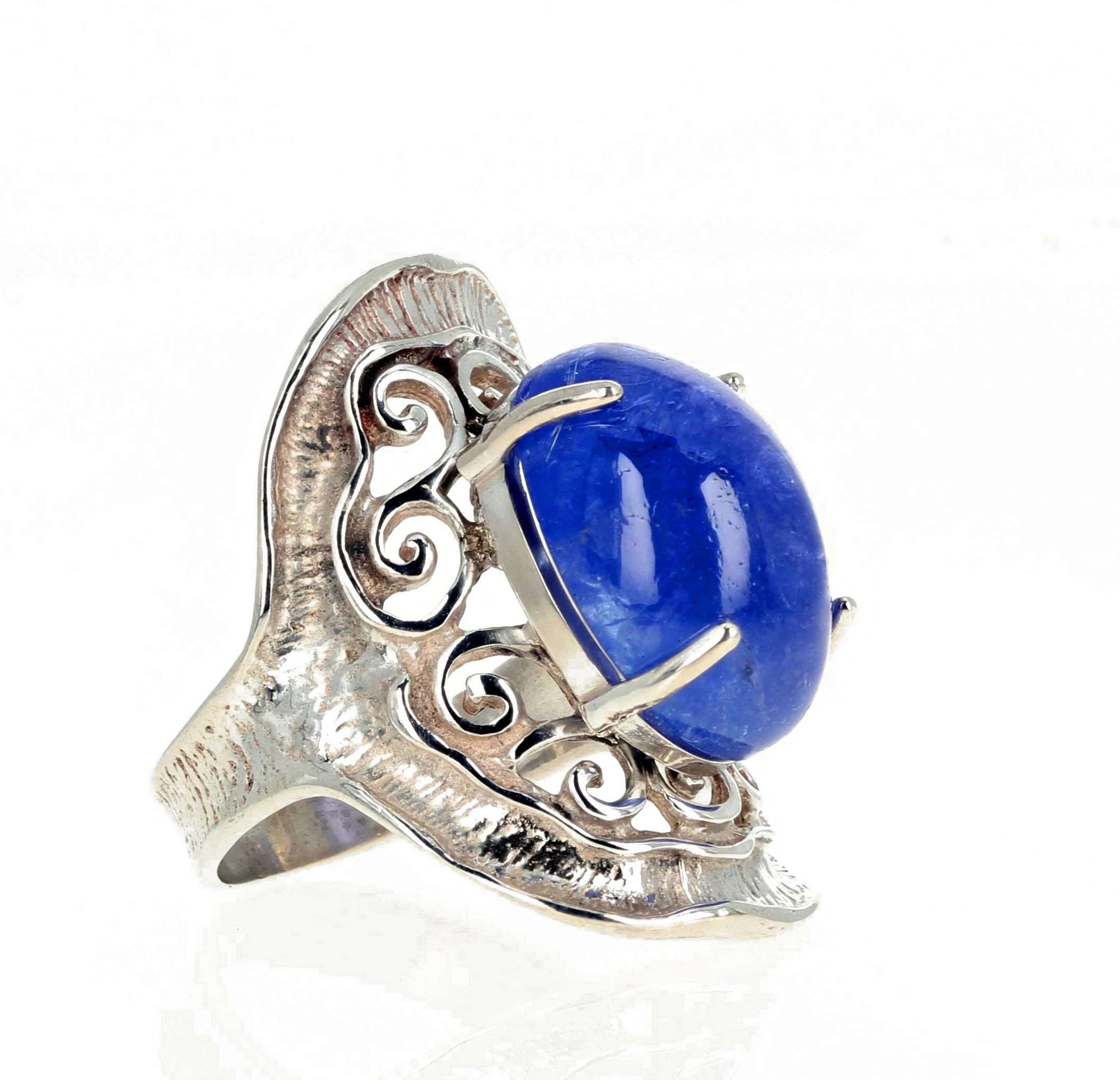 AJD Glistening Natural HUGE BIG Blue 17,63 carats Bague en argent sterling et tanzanite Unisexe en vente