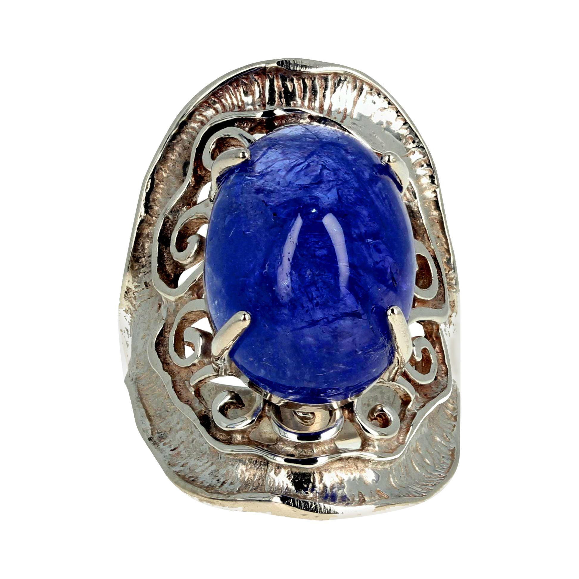 AJD Glistening Natural HUGE BIG Blue 17.63 Ct. Tanzanite Sterling Silver Ring