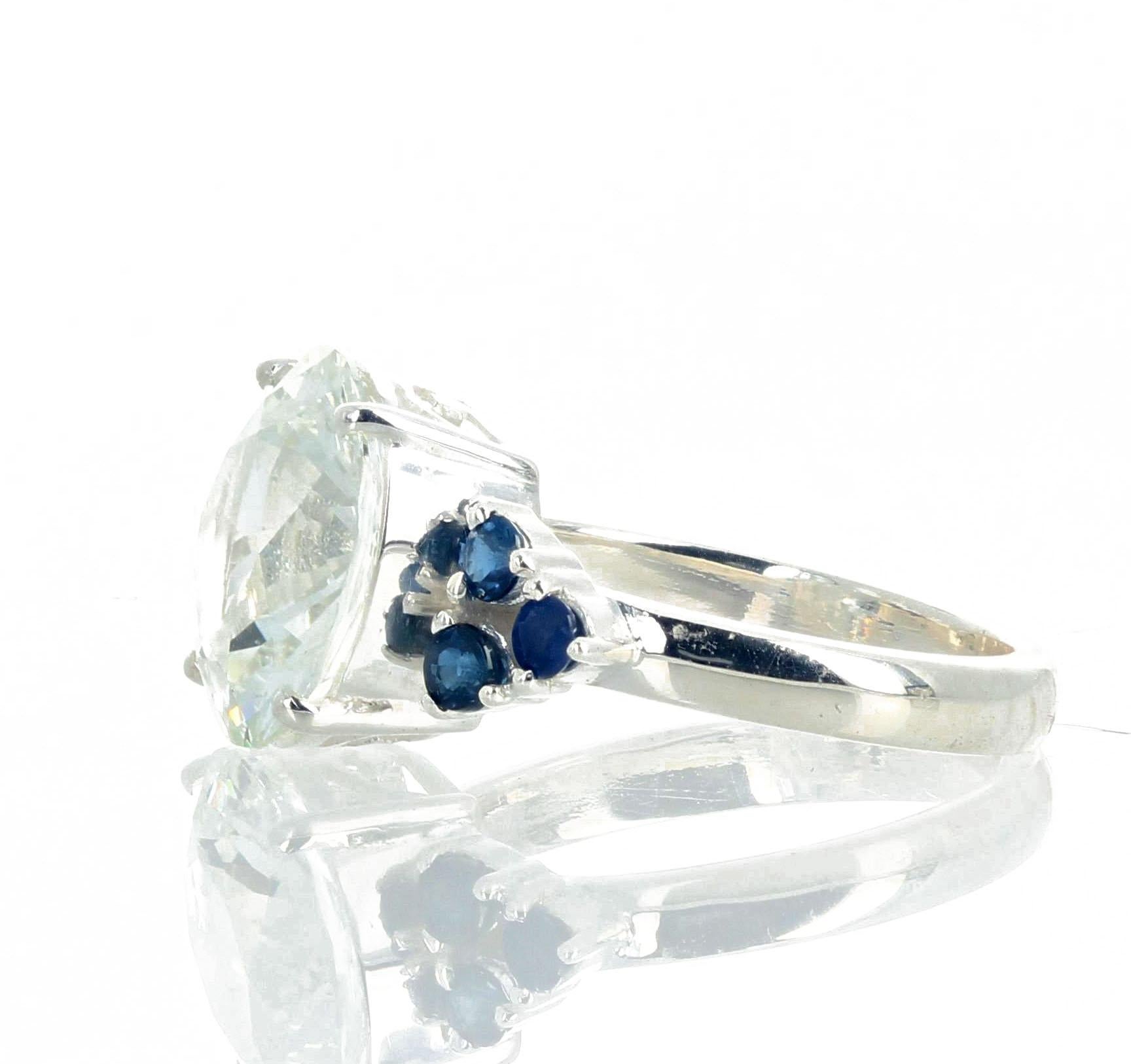 AJD Glittering 6.52 Carat Natural Fiery White Zircon & Blue Sapphires Ring For Sale 1