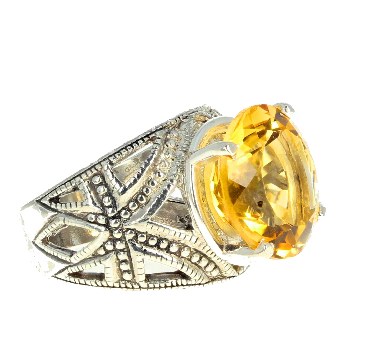 Round Cut AJD Glittering Brilliant GORGEOUS 9.1 Ct. Yellow Citrine Sterling Silver Ring