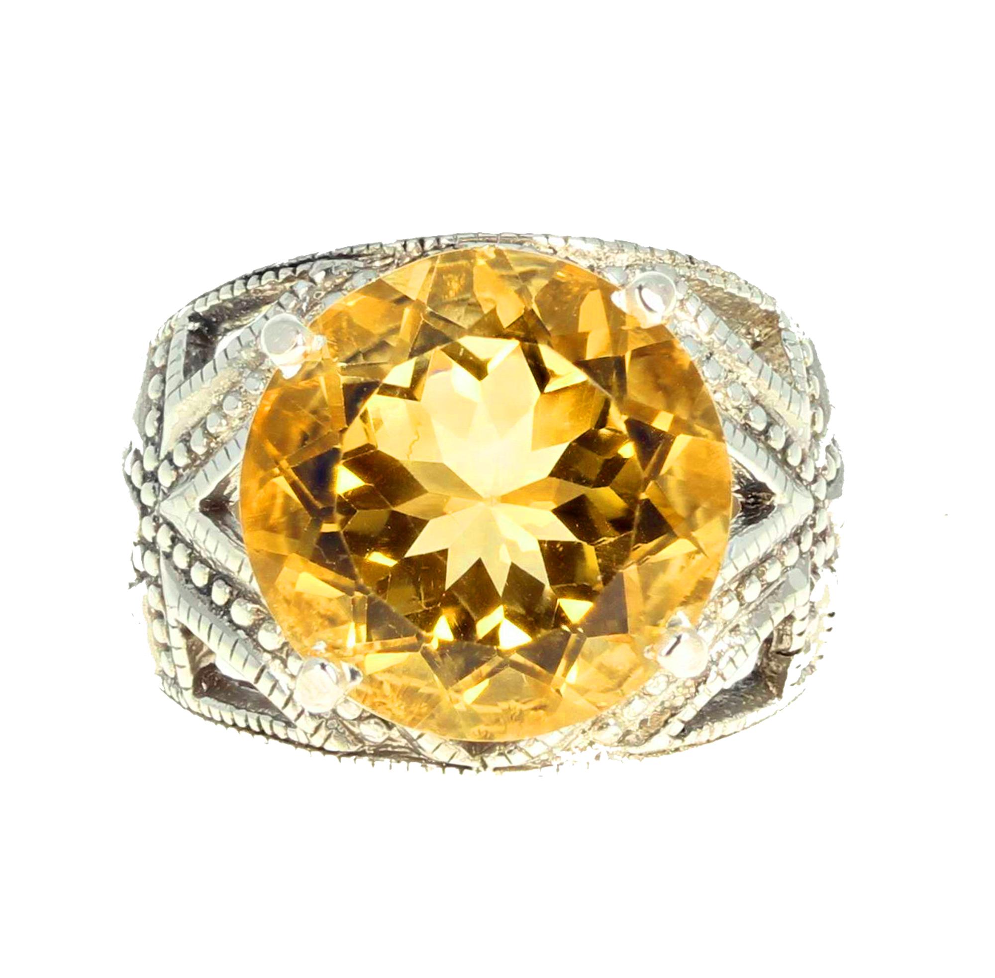 AJD Glittering Brilliant GORGEOUS 9.1 Ct. Yellow Citrine Sterling Silver Ring In New Condition In Raleigh, NC