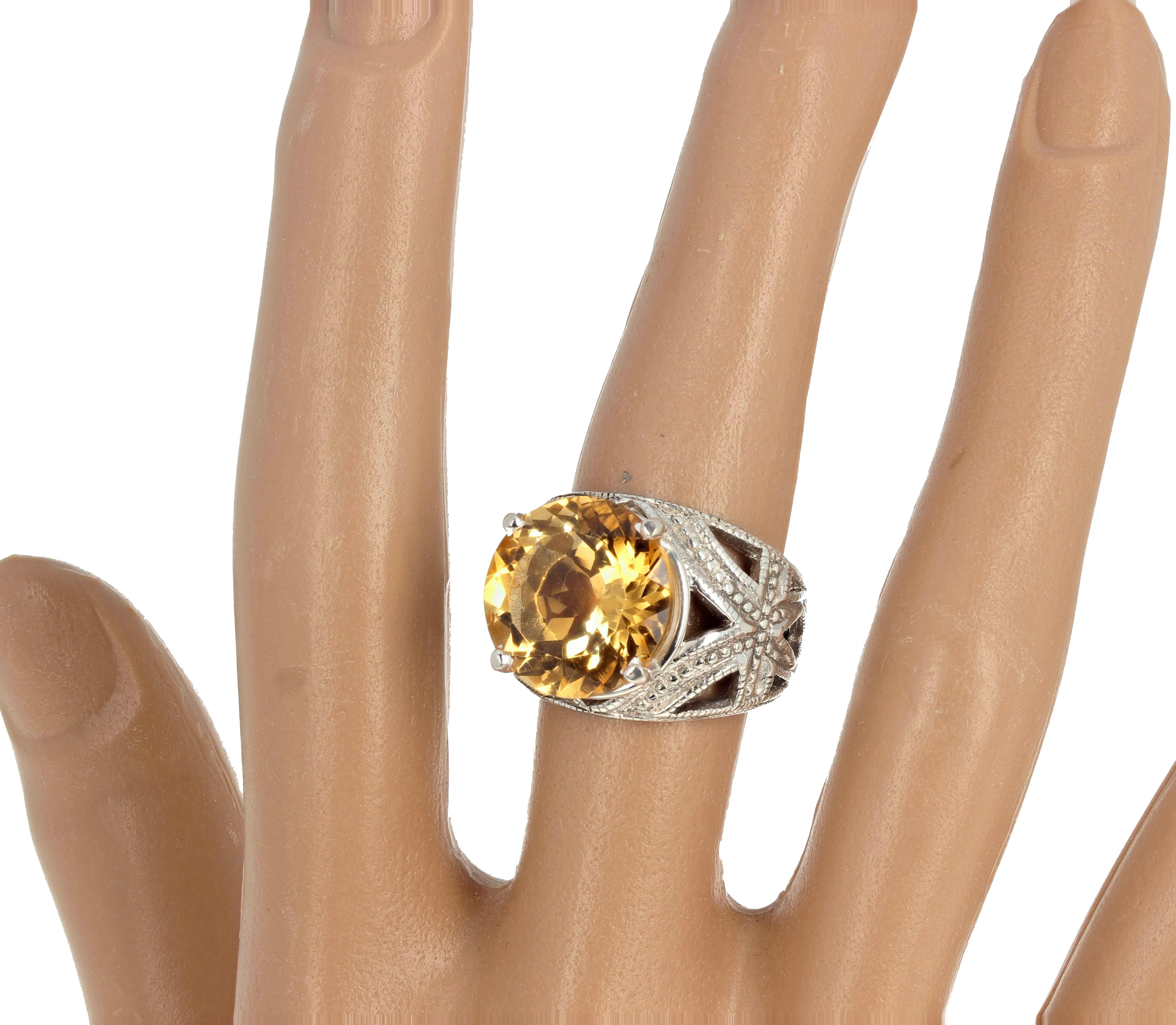 Women's or Men's AJD Glittering Brilliant GORGEOUS 9.1 Ct. Yellow Citrine Sterling Silver Ring