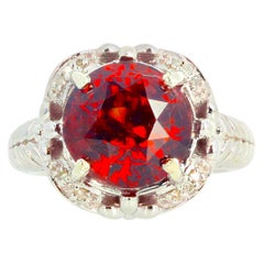 Gemjunky Glittering Natural 9.6 Carat Reddish Cambodian Zircon & Diamond Ring