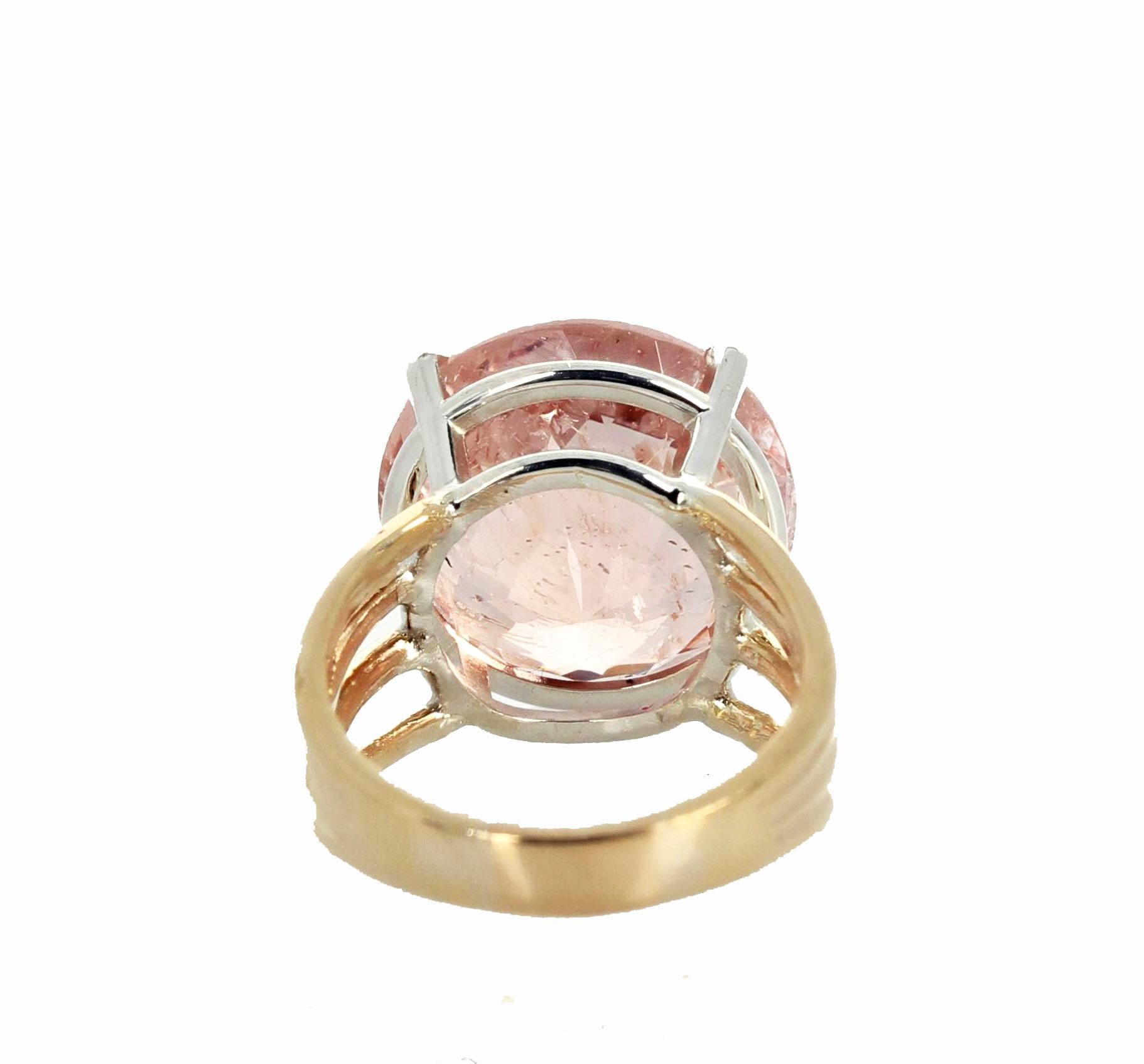 AJD Glittering Natural 14.1Ct. Pink Morganite 14K Yellow Gold & Silver Ring 1