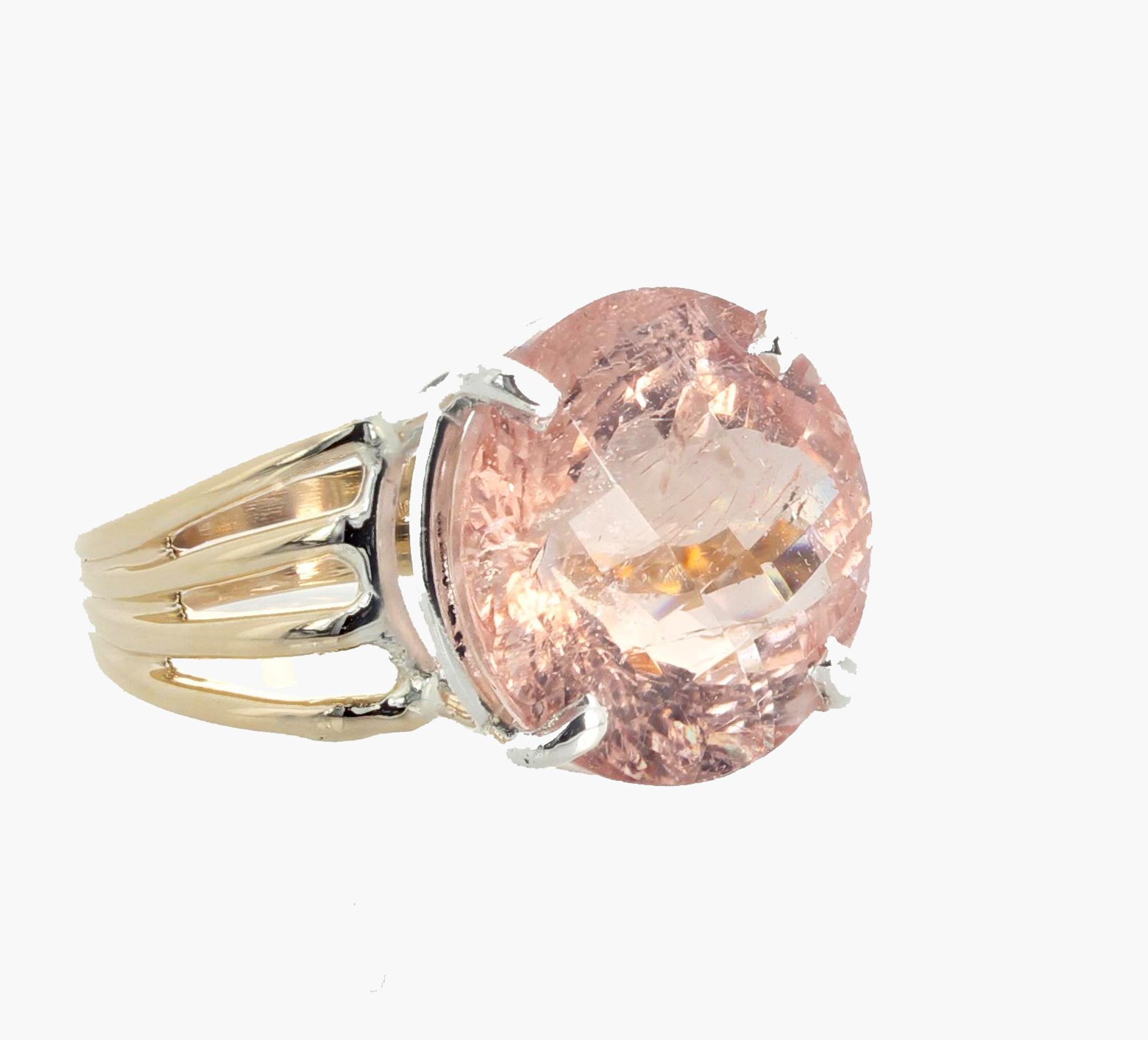 AJD Glittering Natural 14.1Ct. Pink Morganite 14K Yellow Gold & Silver Ring 3