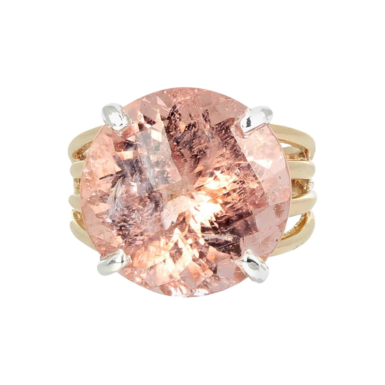 AJD Glittering Natural 14.1Ct. Pink Morganite 14K Yellow Gold & Silver Ring