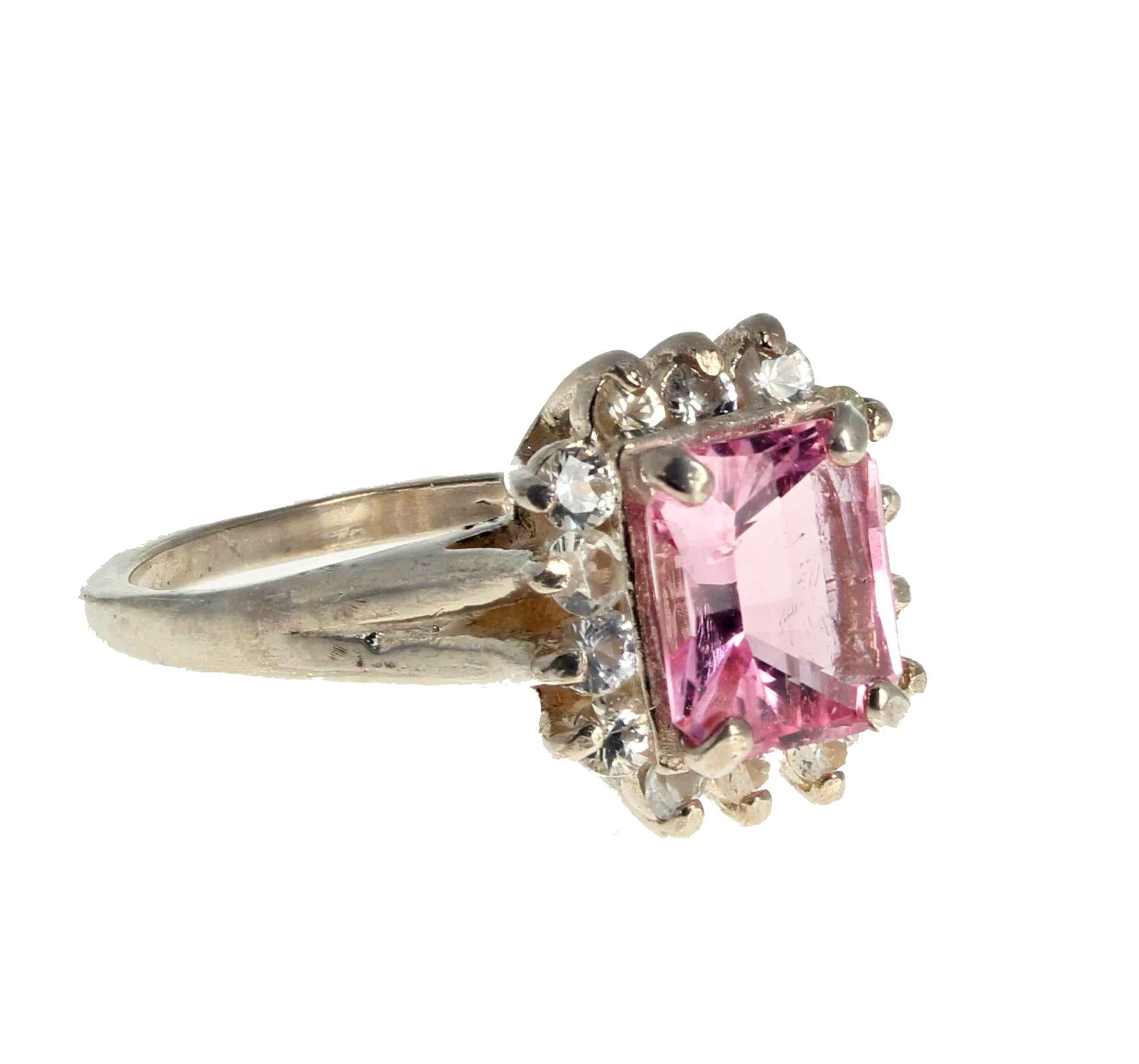 Mixed Cut AJD Glittering Natural Real Pink Tourmaline & Brilliant White Sapphire Ring For Sale