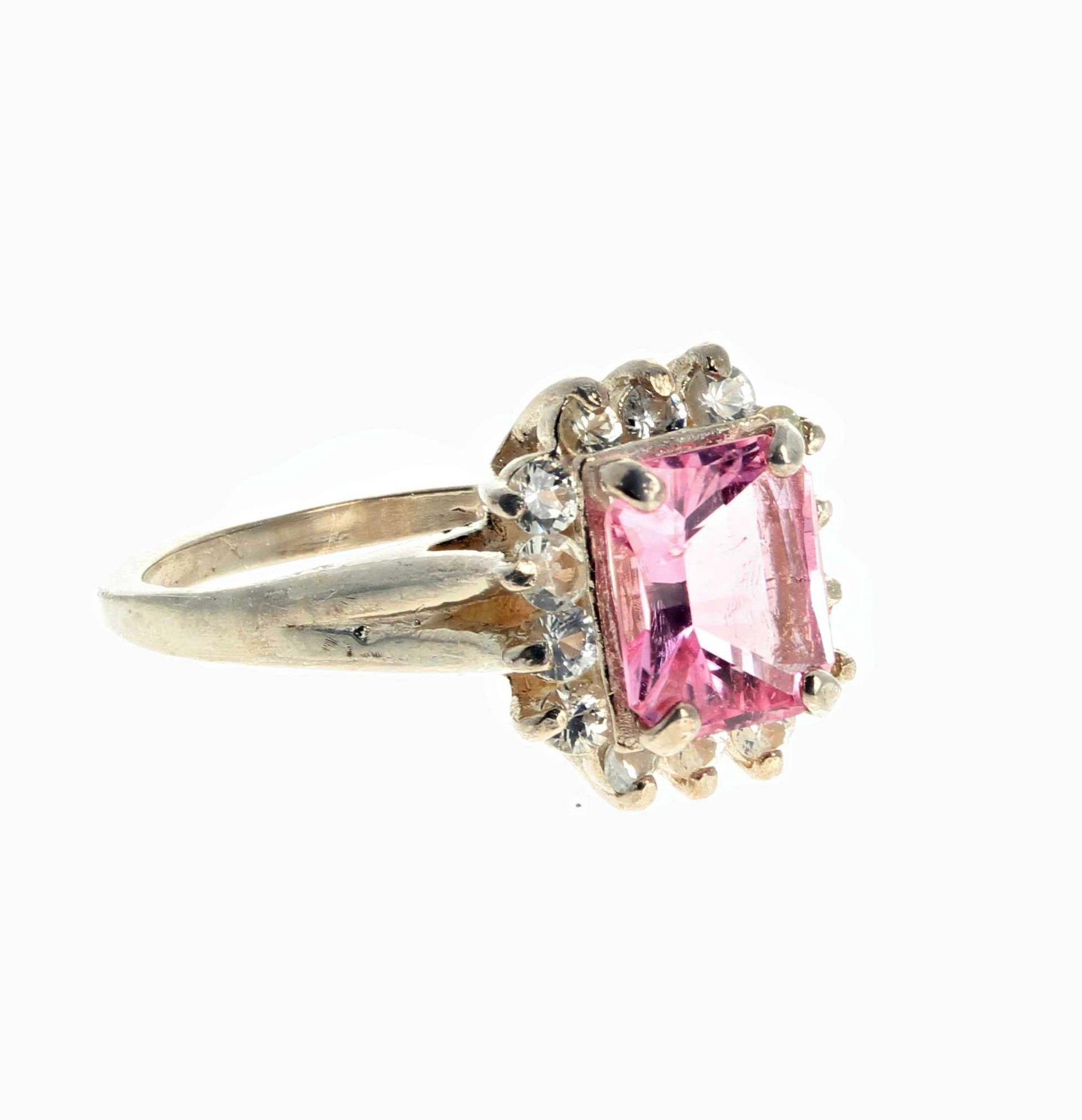 AJD Glittering Natural Real Pink Tourmaline & Brilliant White Sapphire Ring In New Condition For Sale In Raleigh, NC