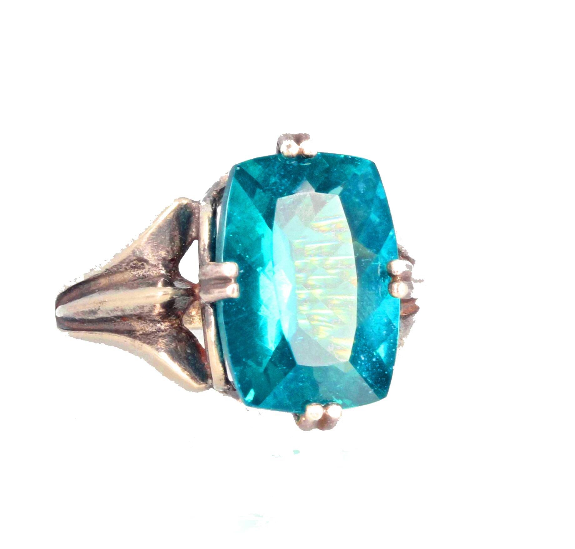 Cushion Cut AJD Glorious Brilliant Intense 6.4 Ct Natural Apatite Sterling Silver Ring For Sale