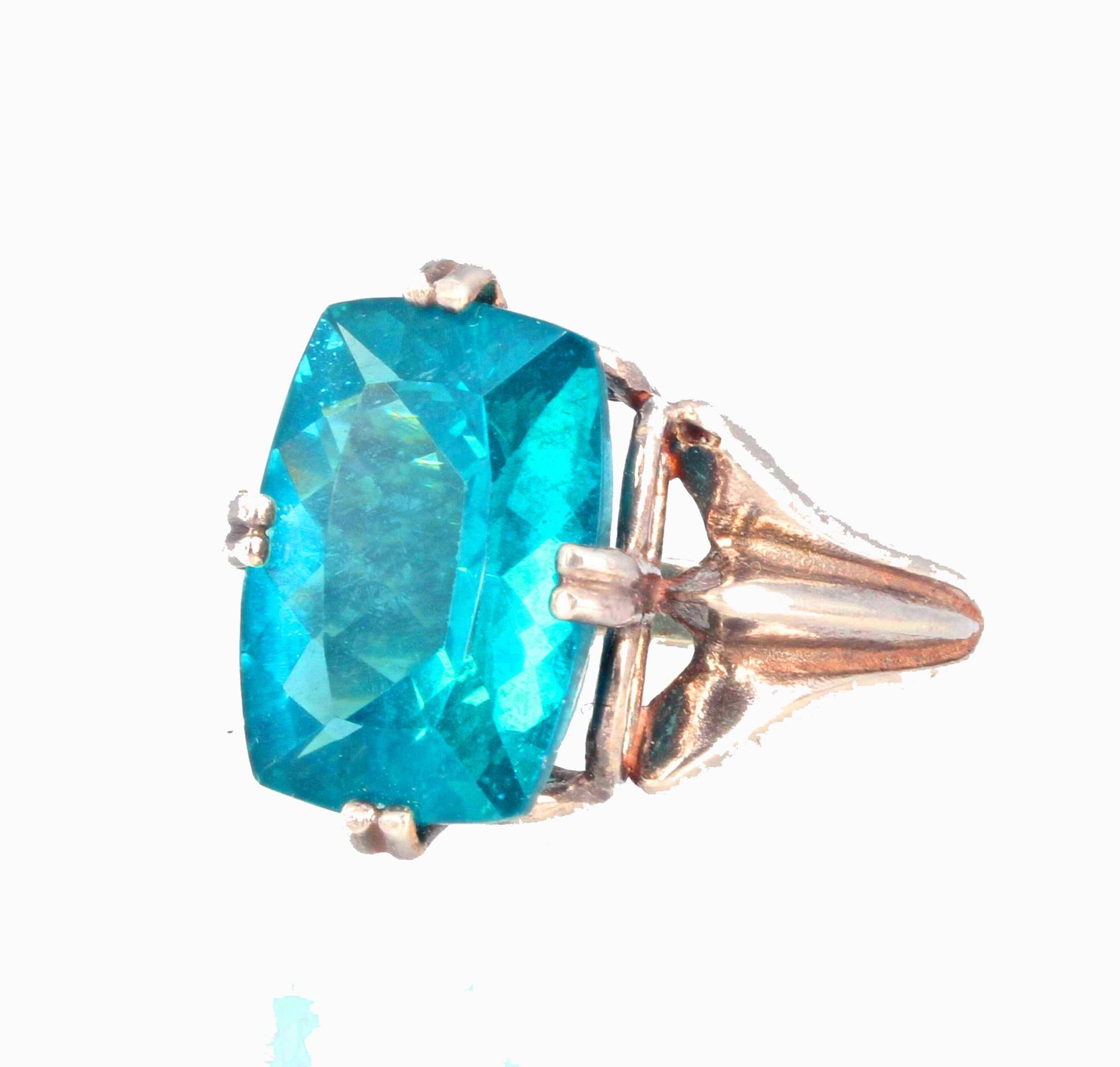 AJD Glorious Brilliant Intense 6.4 Ct Natural Apatite Sterling Silver Ring In New Condition For Sale In Raleigh, NC